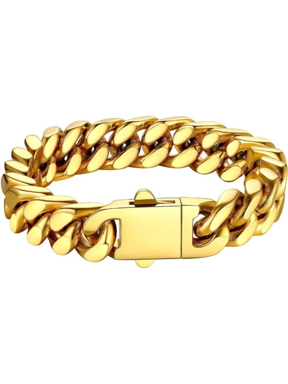 Thick Men's Cuban Link Chain Bracelet - Durable 18K Gold/Black Stainless Steel